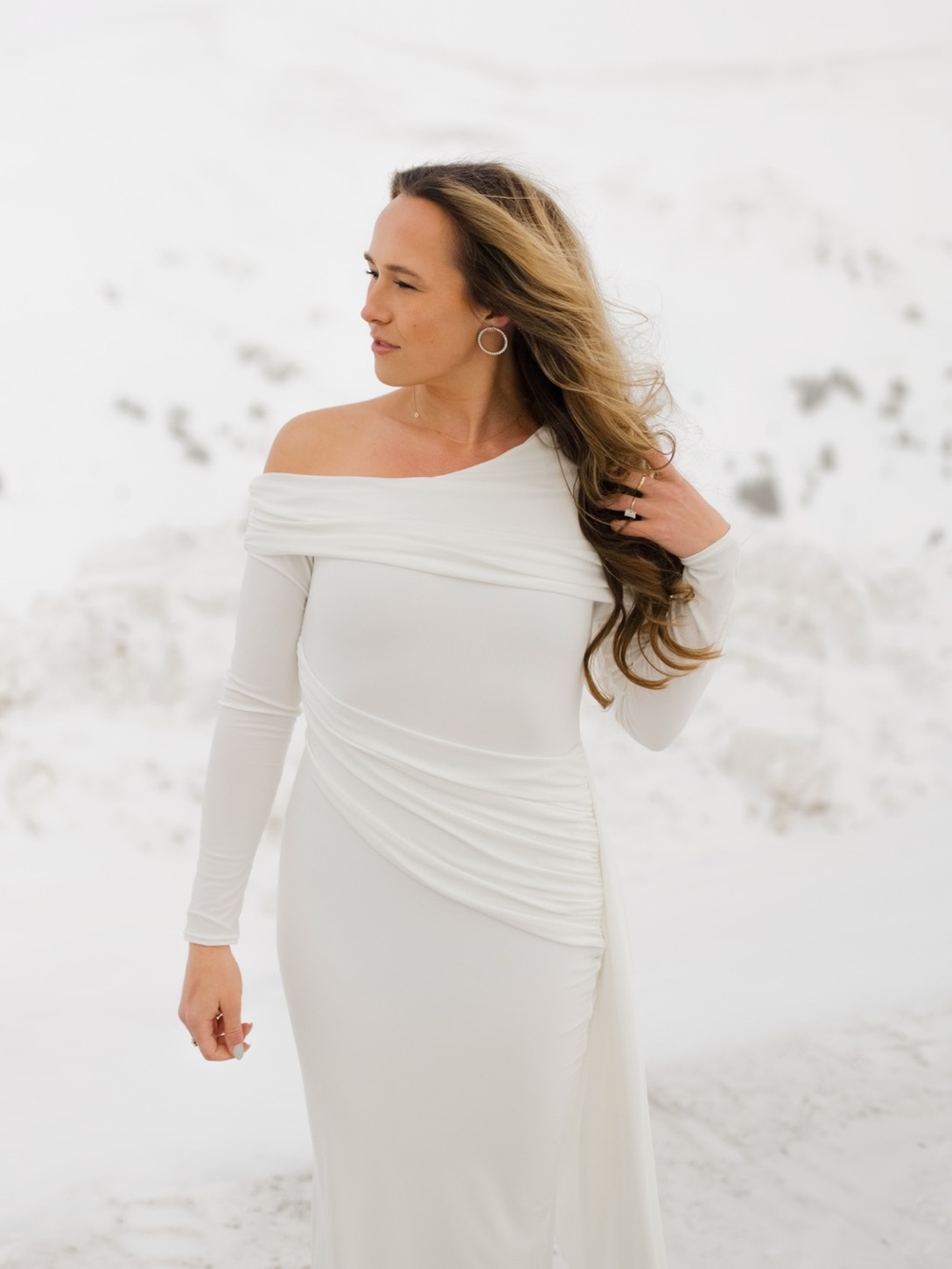Club London One-Shoulder White Draped Evening Gown